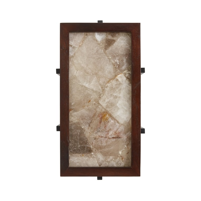 View Point Stone Top Table with Wood Frame - Dark Smoke and Brown Wood