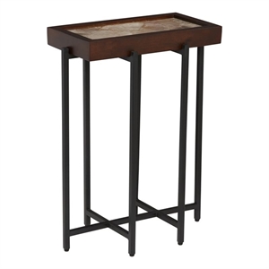 View Point Stone Top Table with Wood Frame - Dark Smoke and Brown Wood
