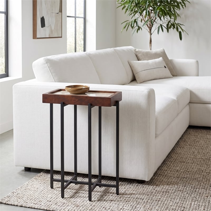 View Point Stone Top Table with Wood Frame - Light Smoke and Brown Wood