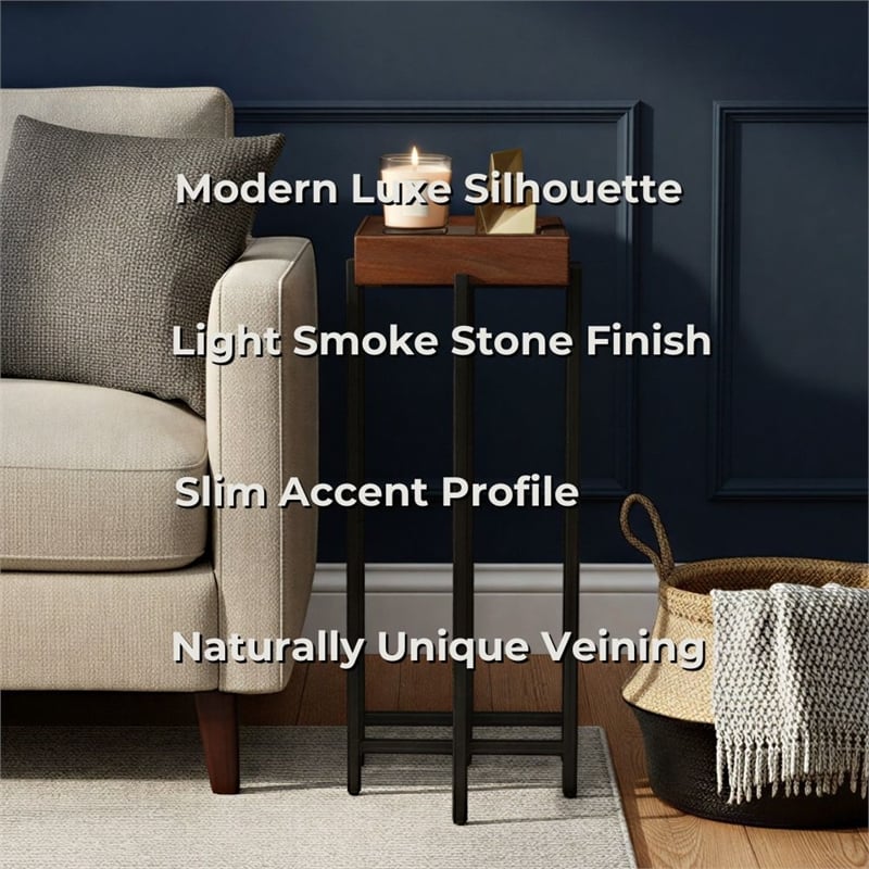 View Point Stone Top Table with Wood Frame - Light Smoke and Brown Wood