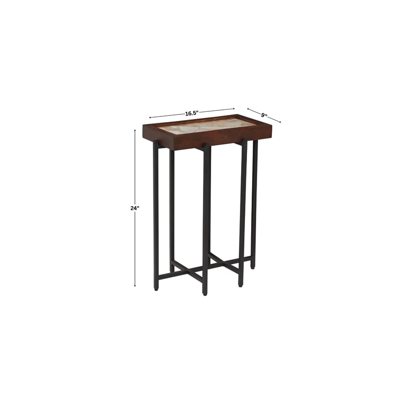 View Point Stone Top Table with Wood Frame - Light Smoke and Brown Wood