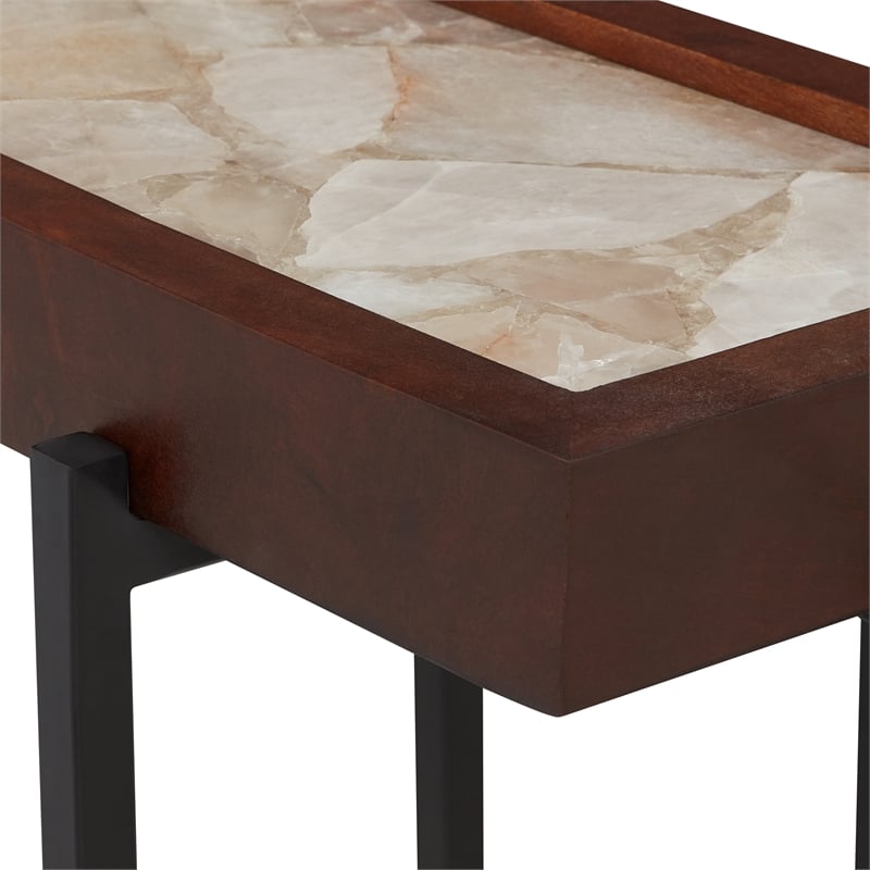 View Point Stone Top Table with Wood Frame - Light Smoke and Brown Wood