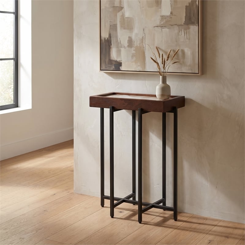 View Point Stone Top Table with Wood Frame - Light Smoke and Brown Wood