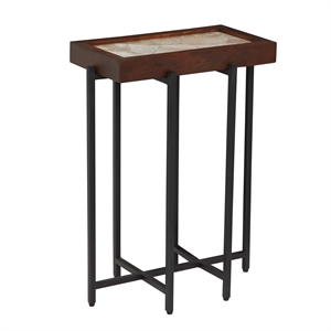 View Point Stone Top Table with Wood Frame - Light Smoke and Brown Wood