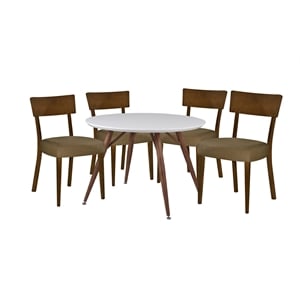 New Spec Round Dining Set White Glossy and Brown Set of 5