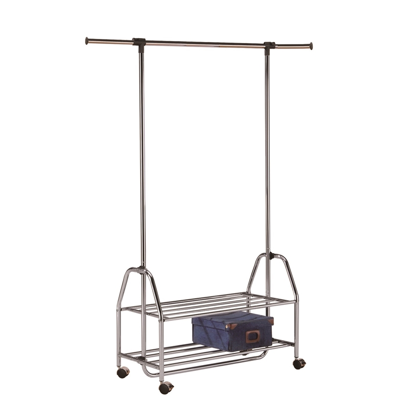 New Spec Adjustable Metal Mobile Garment Rack in Chrome