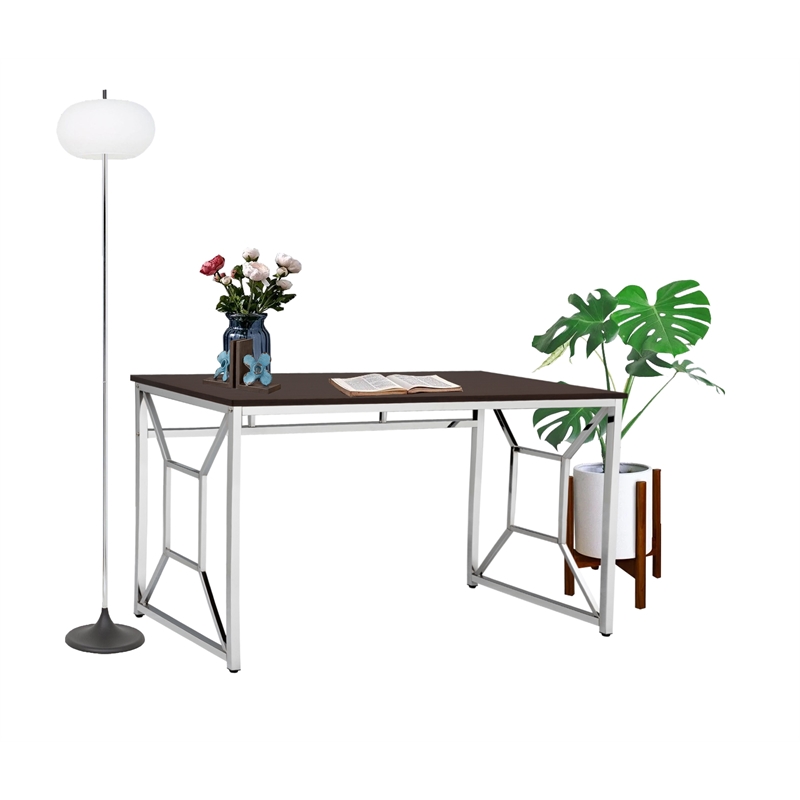 Contemporary Martha Art Desk Of Wooden Espresso & Chrome Color