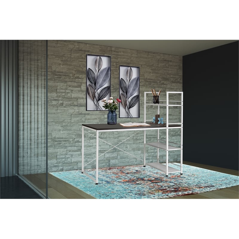 Smart Desk Reversible With Bookshelf Of Wooden Brown and White Powder Coating
