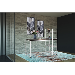 Smart Desk Reversible With Bookshelf Of Wooden Brown and White Powder Coating