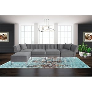 Taylor Reversible Upholstery Velvet Gray Fabric Modular Sectional Sofa