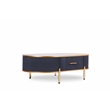 Modern Coffee Table White/Gray Sintered Stone Top & Gold With Drawer