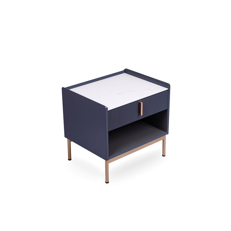 Modern White/Grey Night Stand Stone Tabletop & Gold Frame