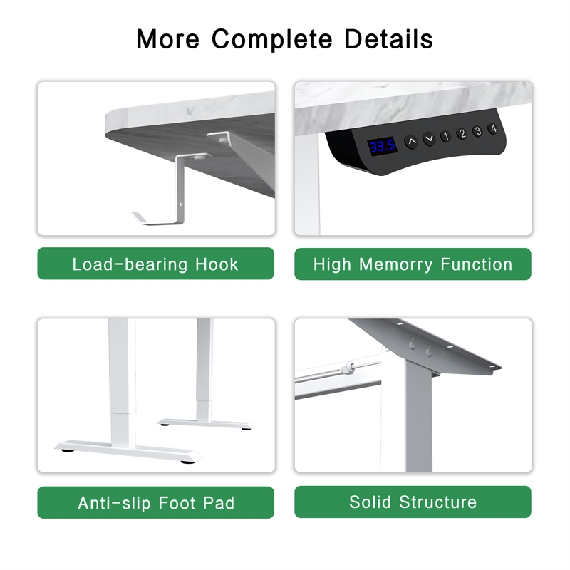 Electric Power Adjustable Height Standing Desk In White