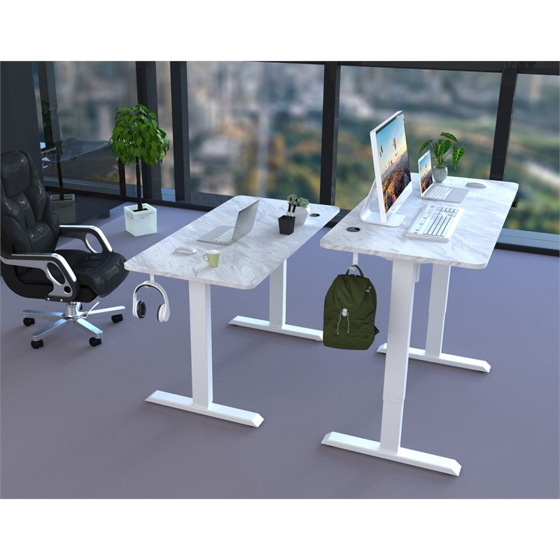Electric Power Adjustable Height Standing Desk In White