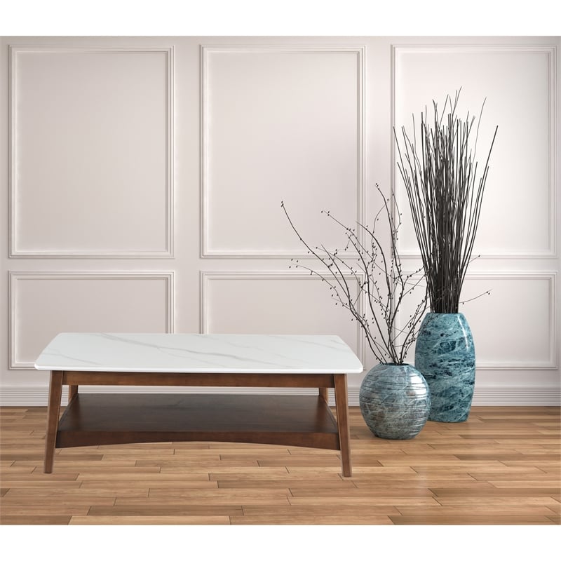 Luca Mid- Century Coffee Table Sintered Stone & Wooden Frame