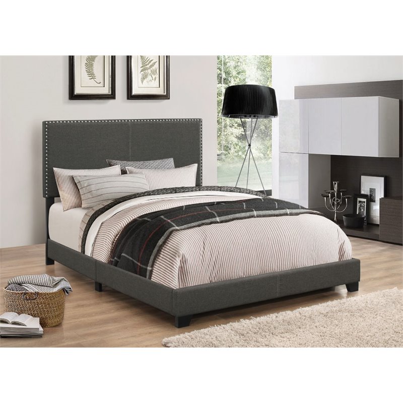 Stonecroft Furniture Cole Full Upholstered with Nailhead Trim Bed in Charcoal