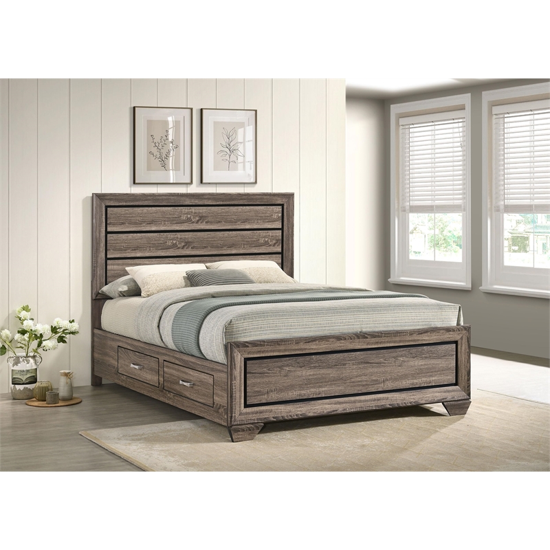 Stonecroft Furniture Wood Brown Queen Panel Bed Rectangular Storage Unassembled