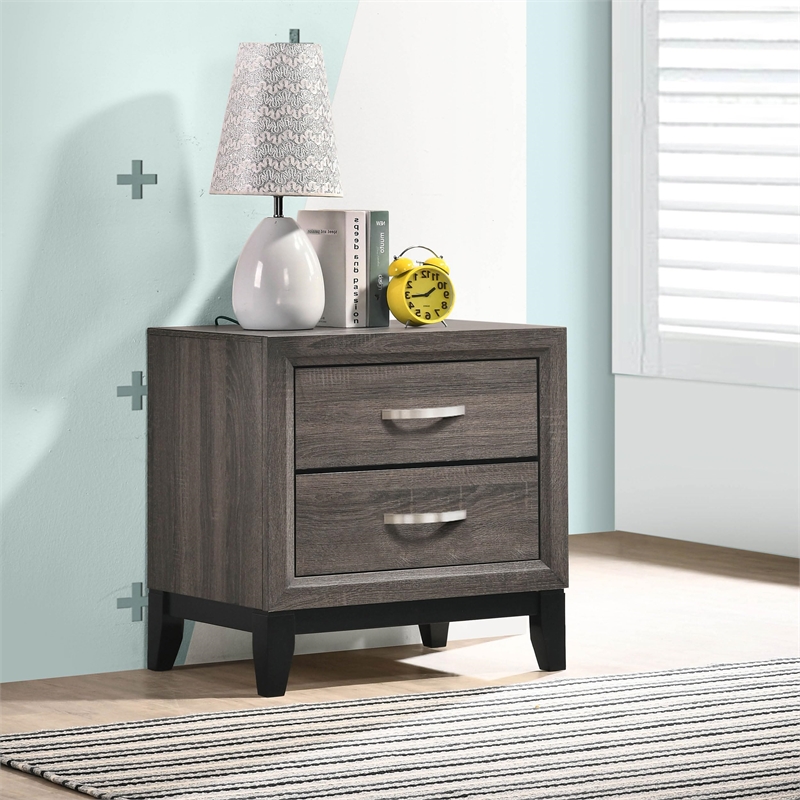 Stonecroft Columbus 2 Drawer Nightstand in Gray Oak and Black