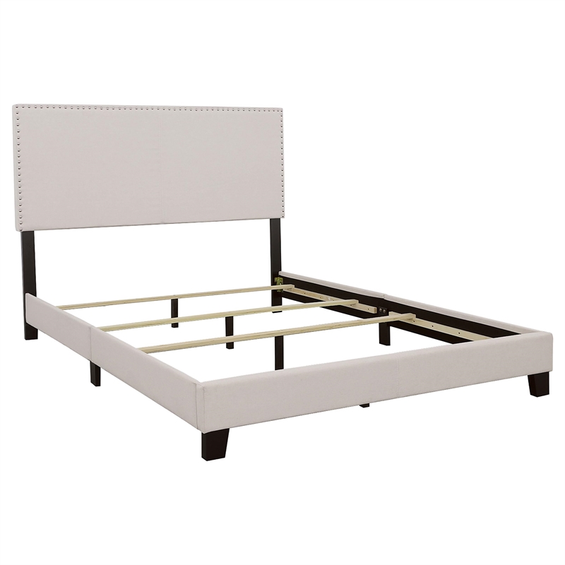 Stonecroft Furniture Burgundy Way Upholstered Nailhead Queen Bed in Fog