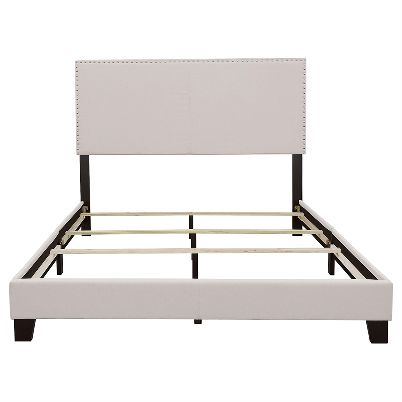 Stonecroft Furniture Burgundy Way Upholstered Nailhead Queen Bed in Fog
