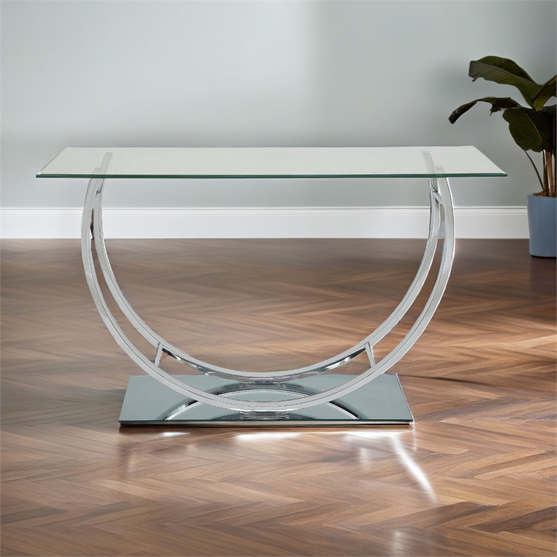 Stonecroft Furniture U Shaped Glass Top Console Table in Chrome