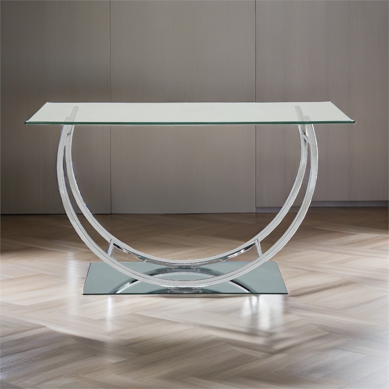 Stonecroft Furniture U Shaped Glass Top Console Table in Chrome