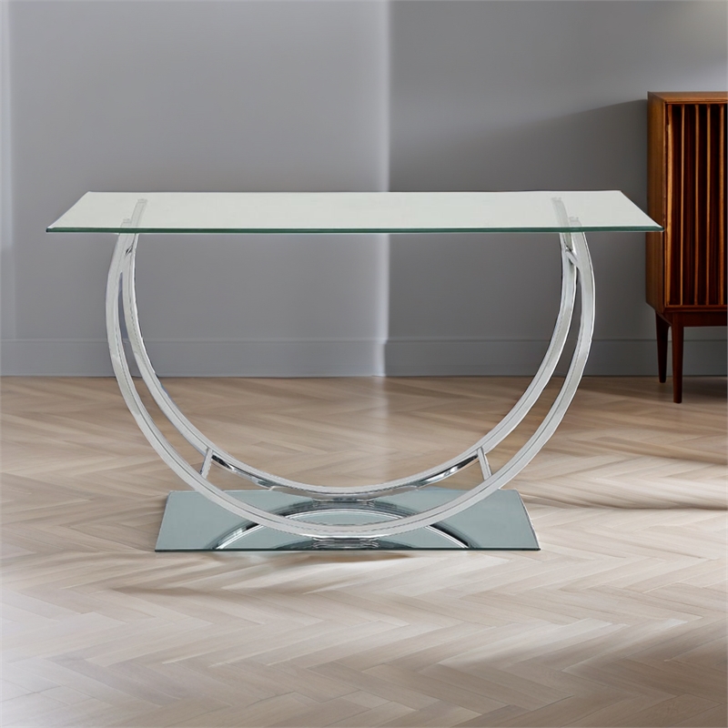 Stonecroft Furniture U Shaped Glass Top Console Table in Chrome