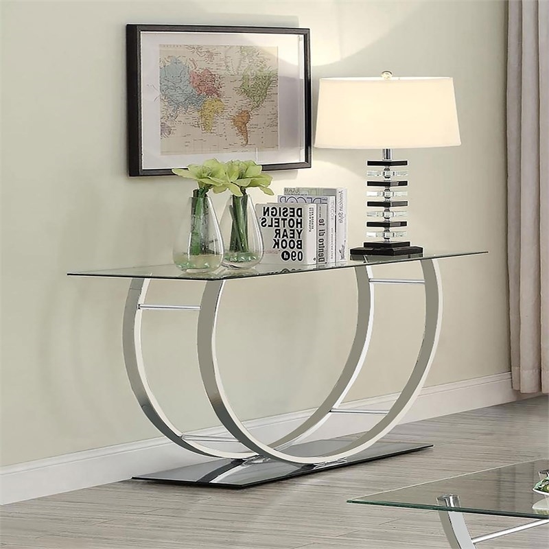 Stonecroft Furniture U Shaped Glass Top Console Table in Chrome