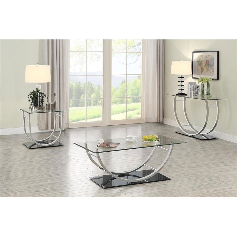 Stonecroft Furniture U Shaped Glass Top Console Table in Chrome