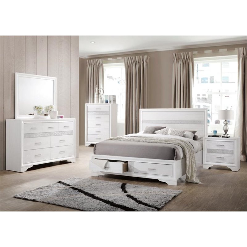 Stonecroft Furniture Mona Street 5 Piece King Storage Panel Bedroom Set in White