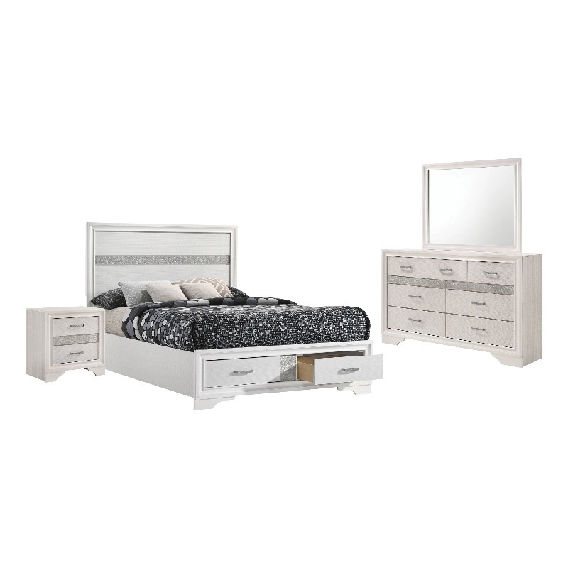 Stonecroft Furniture Asian Hardwood White Queen Bedroom Set Rectangular Storage