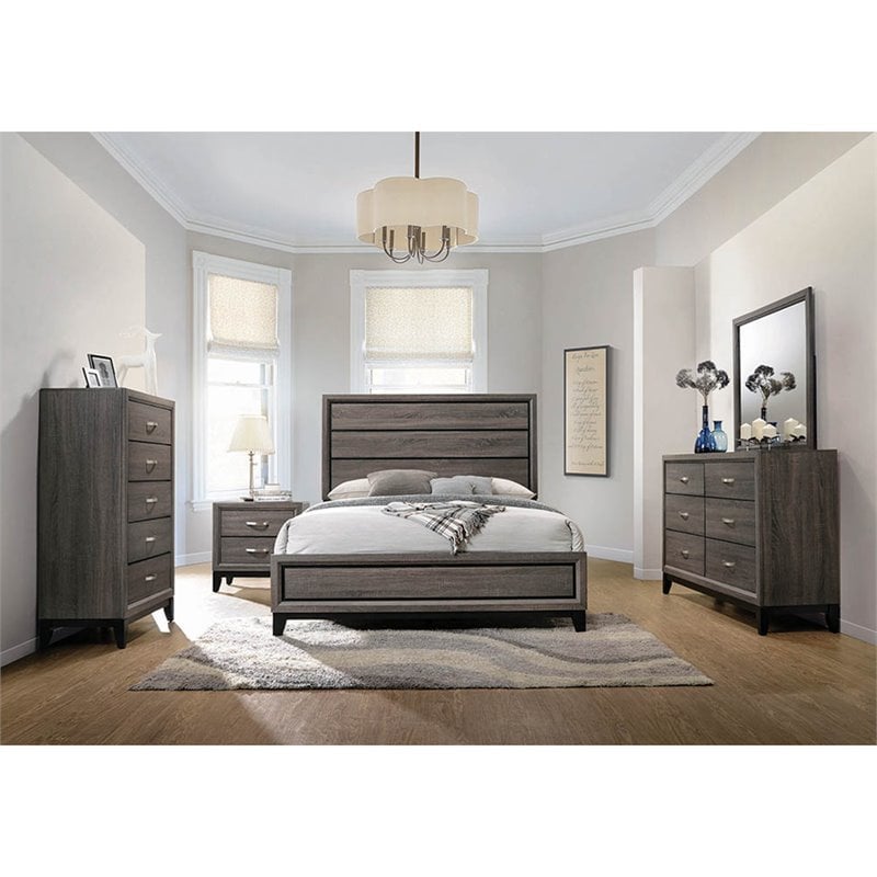 Stonecroft Furniture Gray Oak Bedroom Set Traditional 5-Piece Queen