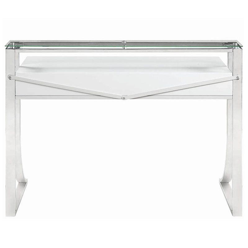 Stonecroft Furniture Fir Lane 2 Drawer Writing Desk in Glossy White and Chrome