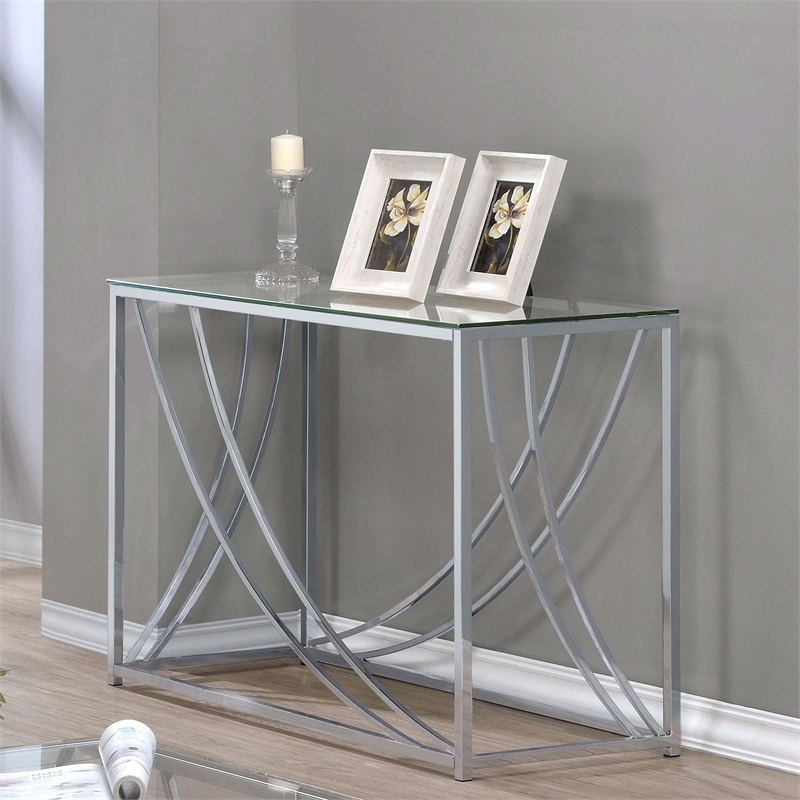 Stonecroft Furniture Contemporary Glass Top Console Table in Chrome