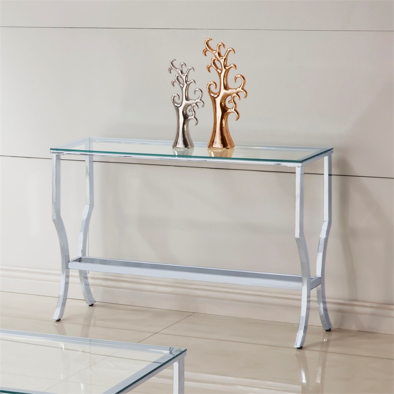 Stonecroft Furniture Tempered Glass Chrome Console Table Rectangular Unassembled