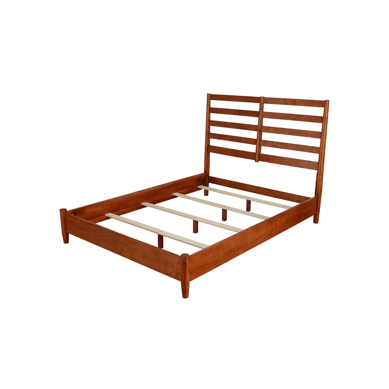 Alpine Furniture Flynn Queen Wood Bed with Slat Back Headboard in Acorn (Brown)