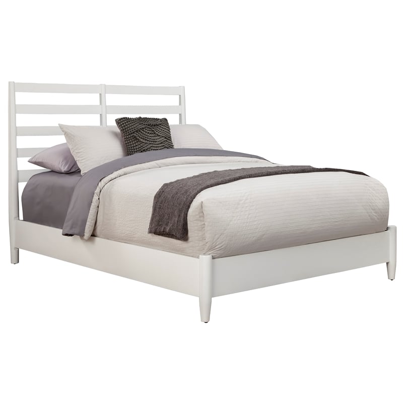 Alpine Furniture Flynn Standard King Wood Bed with Slat Back Headboard in White