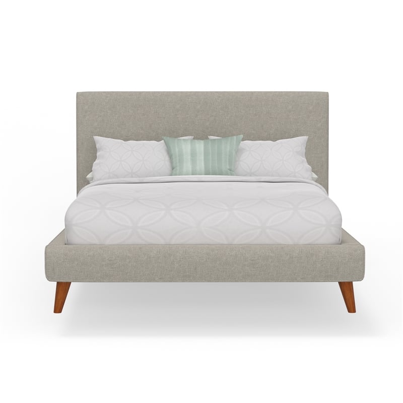 Alpine Furniture Britney California King Upholstered Platform Bed in Light Gray