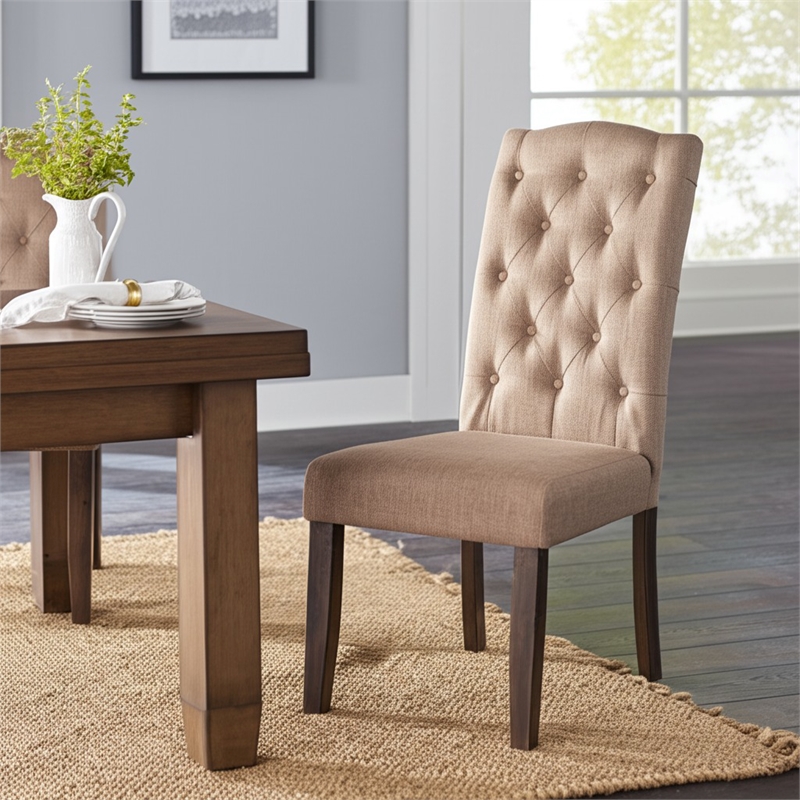 Alpine Furniture Newberry Set of 2 Tufted Parson Dining Chairs in Salvaged Gray