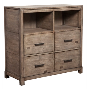 Alpine Furniture Sydney 4 Drawer Wood Bedroom Media Chest in Weathered Gray