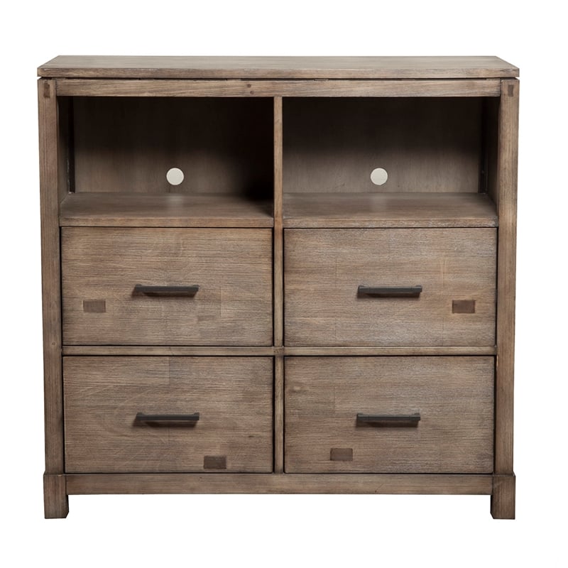 Alpine Furniture Sydney 4 Drawer Wood Bedroom Media Chest in Weathered Gray