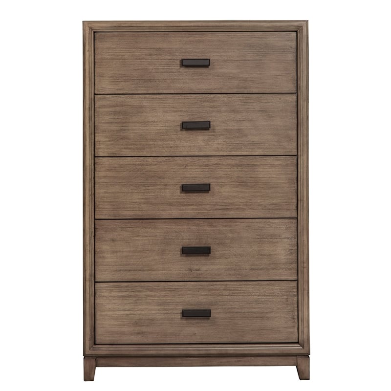 Alpine Furniture Camilla 5 Drawer Wood Chest in Antique Gray