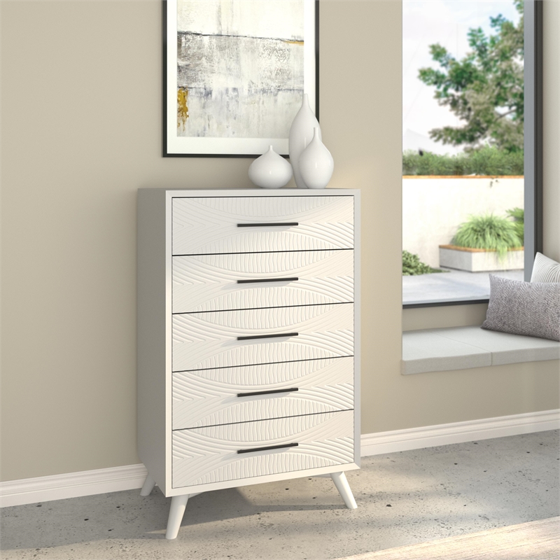 Alpine Furniture Tranquility 5 Drawer Wood Chest in White
