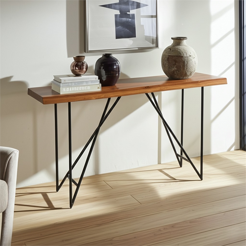 Alpine Furniture Live Edge Wood Sofa-Console Table in Light Walnut (Brown)