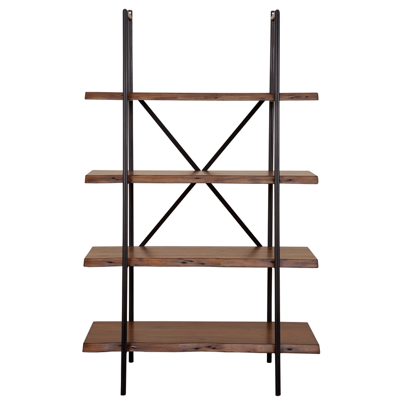 Alpine Furniture Live Edge Wood 4 Shelf Bookshelf in Light Walnut (Brown)