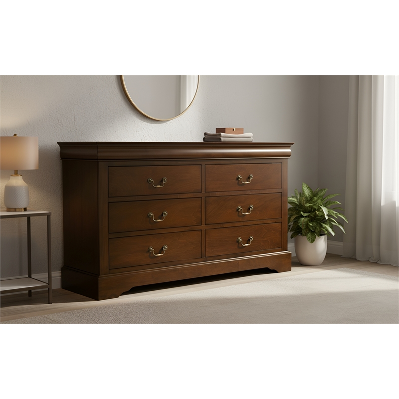Alpine Furniture West Haven 6 Drawer Wood Dresser in Cappuccino (Brown)