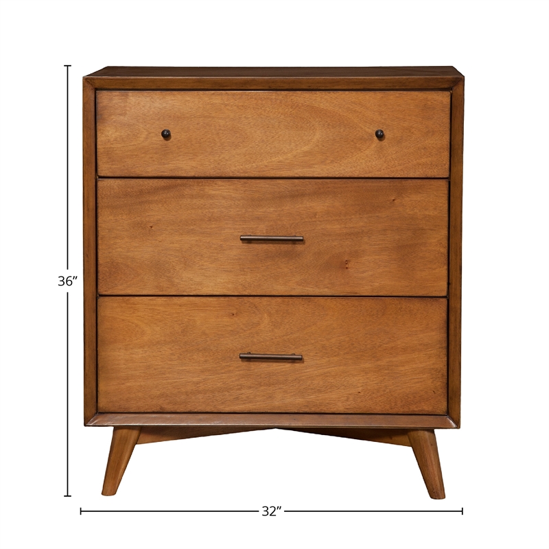 Alpine Furniture Flynn Mid Century Modern 3 Drawer Small Chest in Acorn Brown