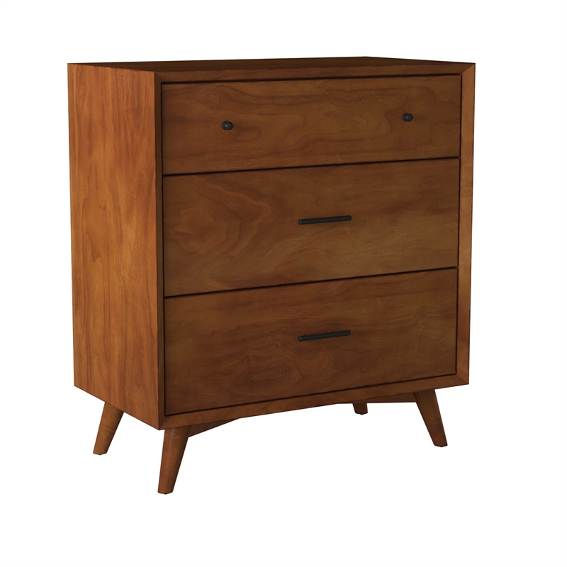 Alpine Furniture Flynn Mid Century Modern 3 Drawer Small Chest in Acorn Brown