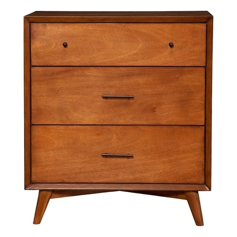 Alpine Furniture Flynn Mid Century Modern 3 Drawer Small Chest in Acorn Brown