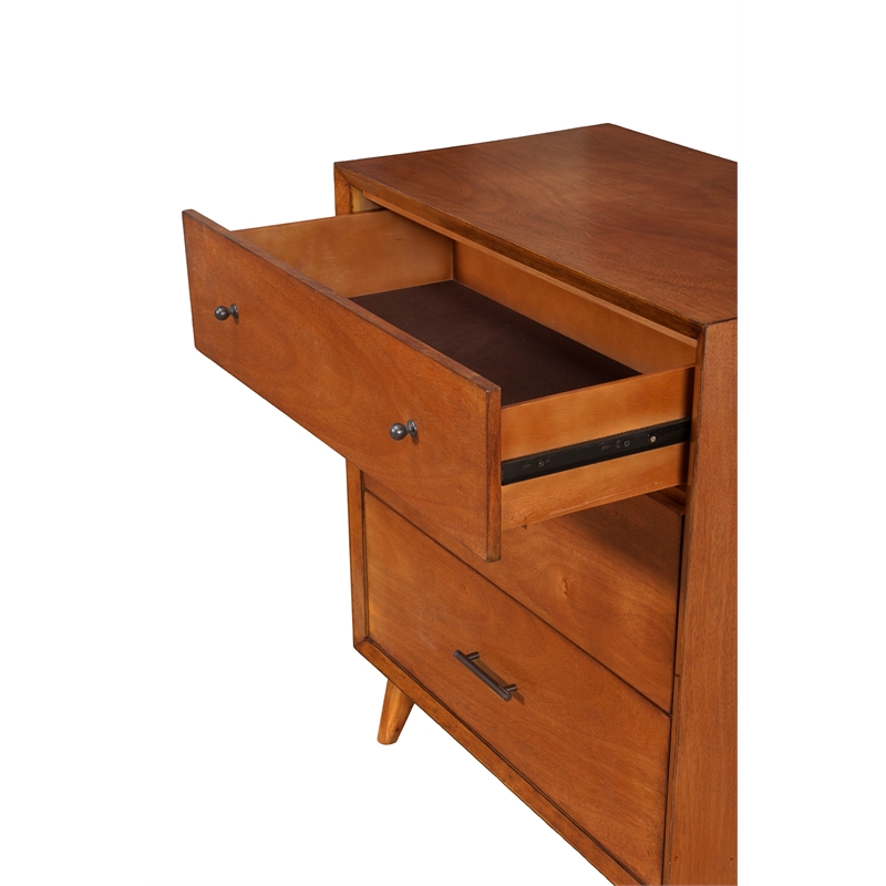 Alpine Furniture Flynn Mid Century Modern 3 Drawer Small Chest in Acorn Brown